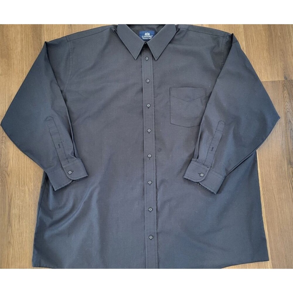 Stafford Men’s Dress Shirt 18.5 35 Charcoal Gray Wrinkle Free Long Sleeve